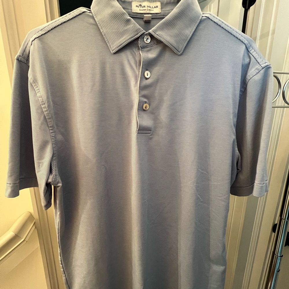Peter Millar Men's Blue Striped Polo Shirt